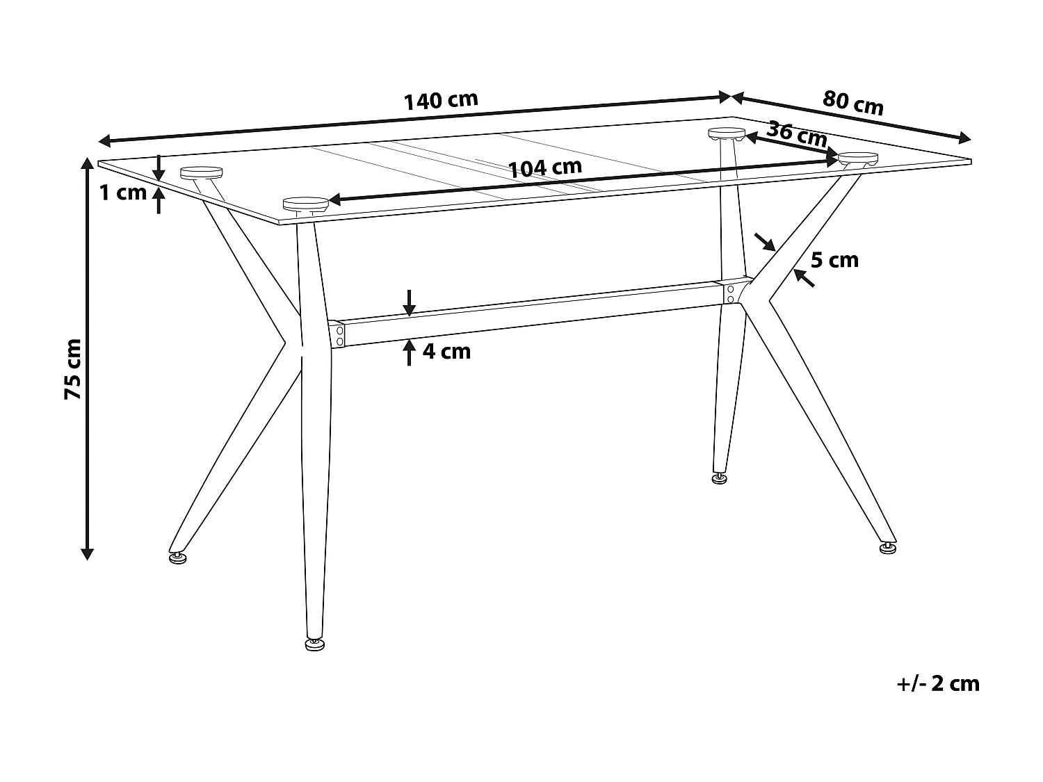 Table de repas SACRAMENTO Noir 140 cm 80 cm Verre de sécurité