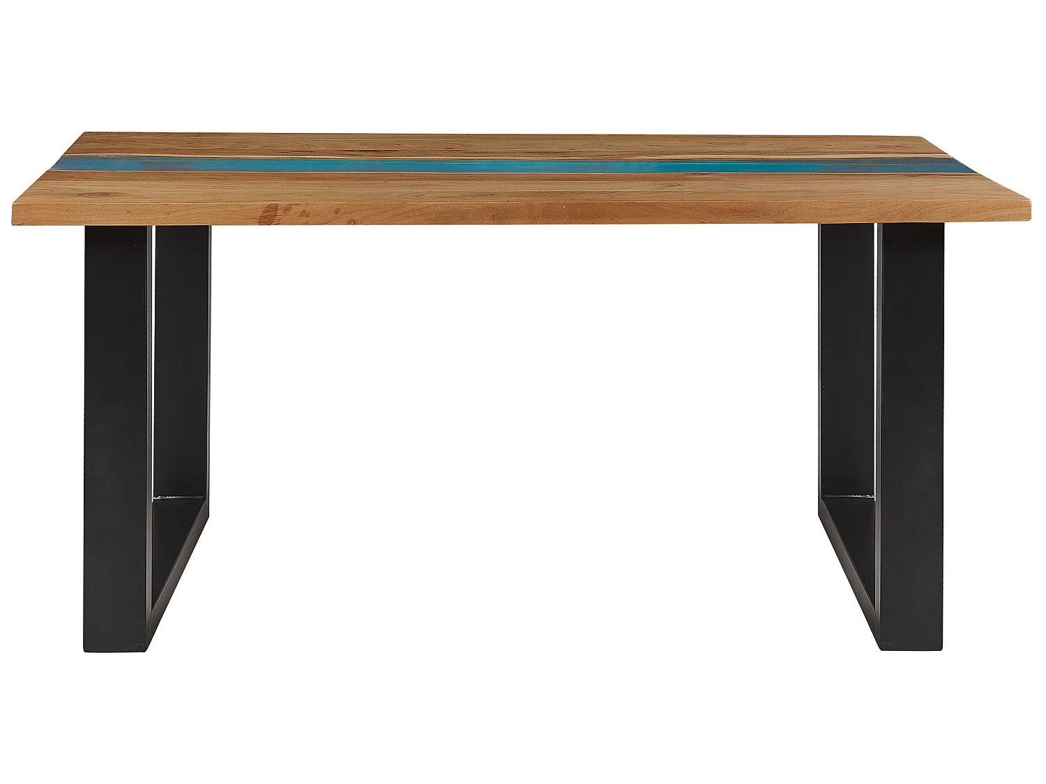 Table à manger en bois avec résine époxy bleue et pieds noirs 160 x 90 cm RIVIERE
