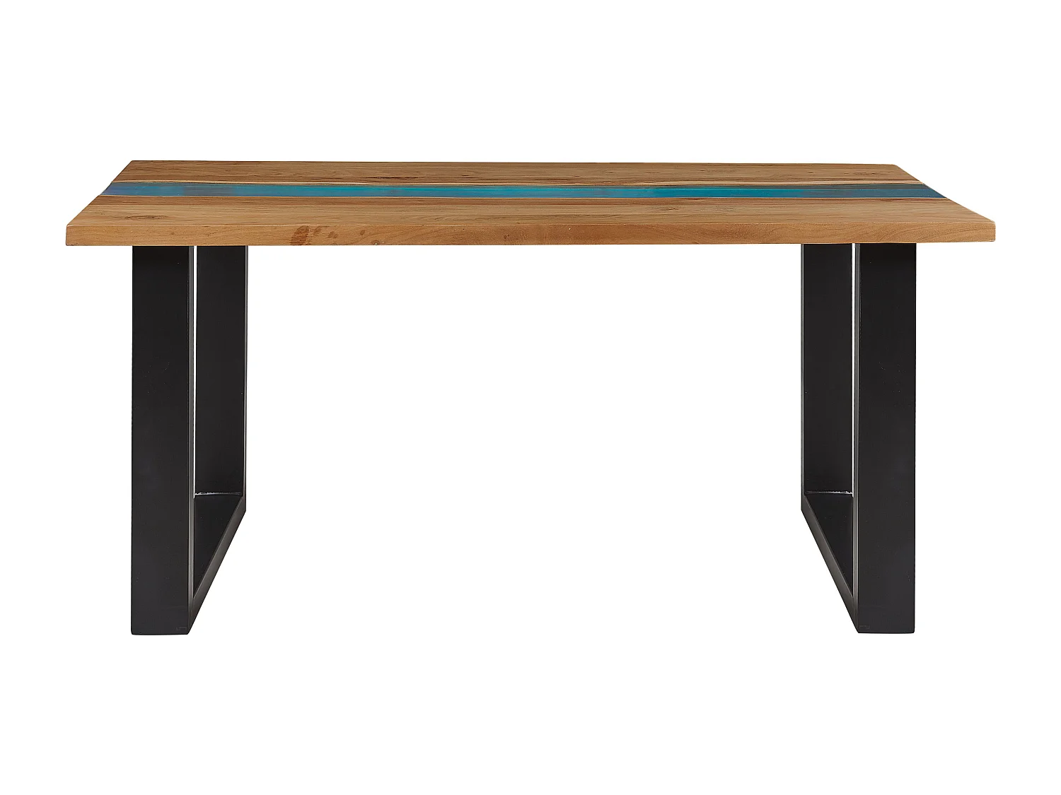 Table à manger en bois avec résine époxy bleue et pieds noirs 160 x 90 cm RIVIERE