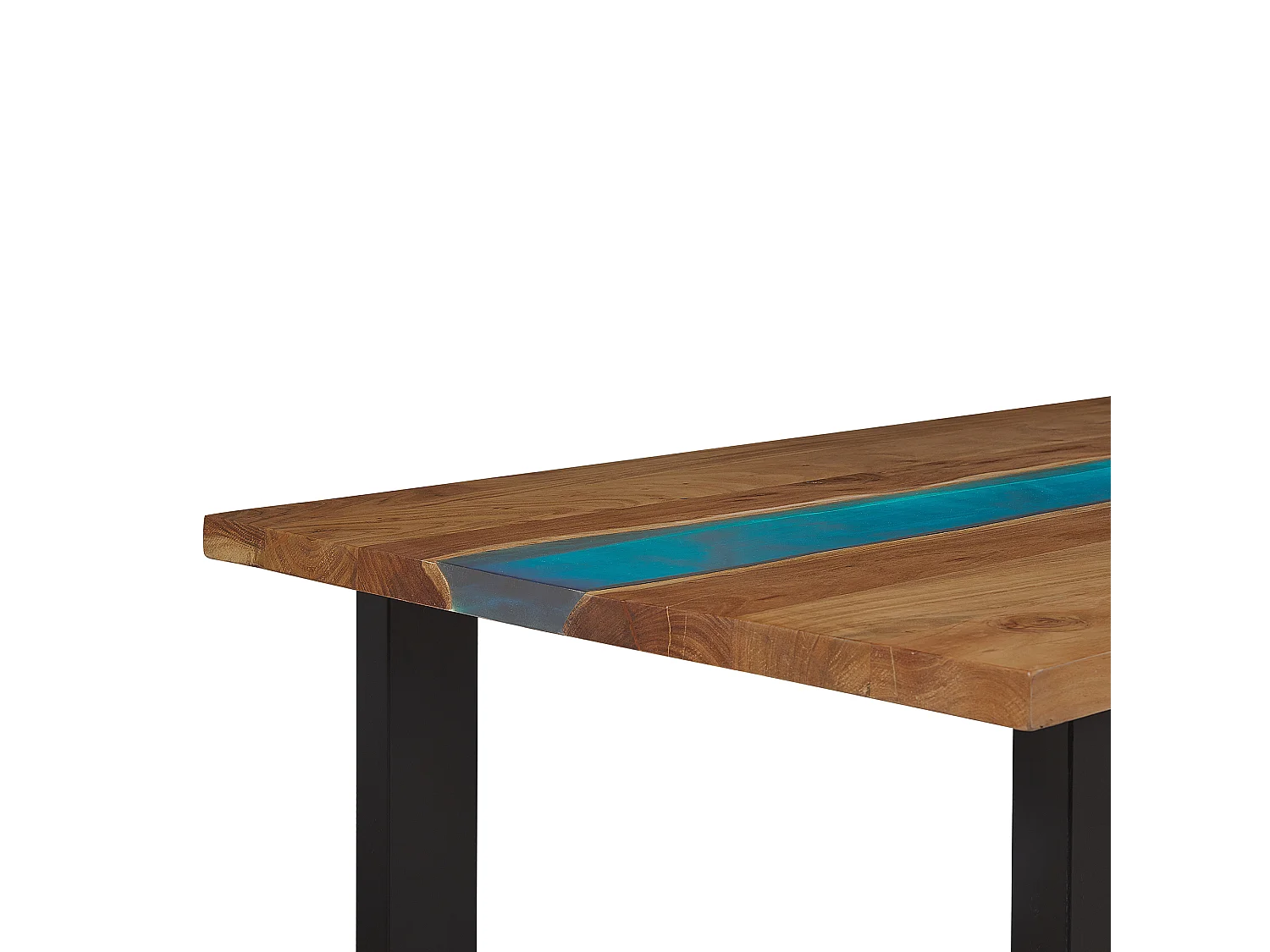 Table à manger en bois avec résine époxy bleue et pieds noirs 160 x 90 cm RIVIERE