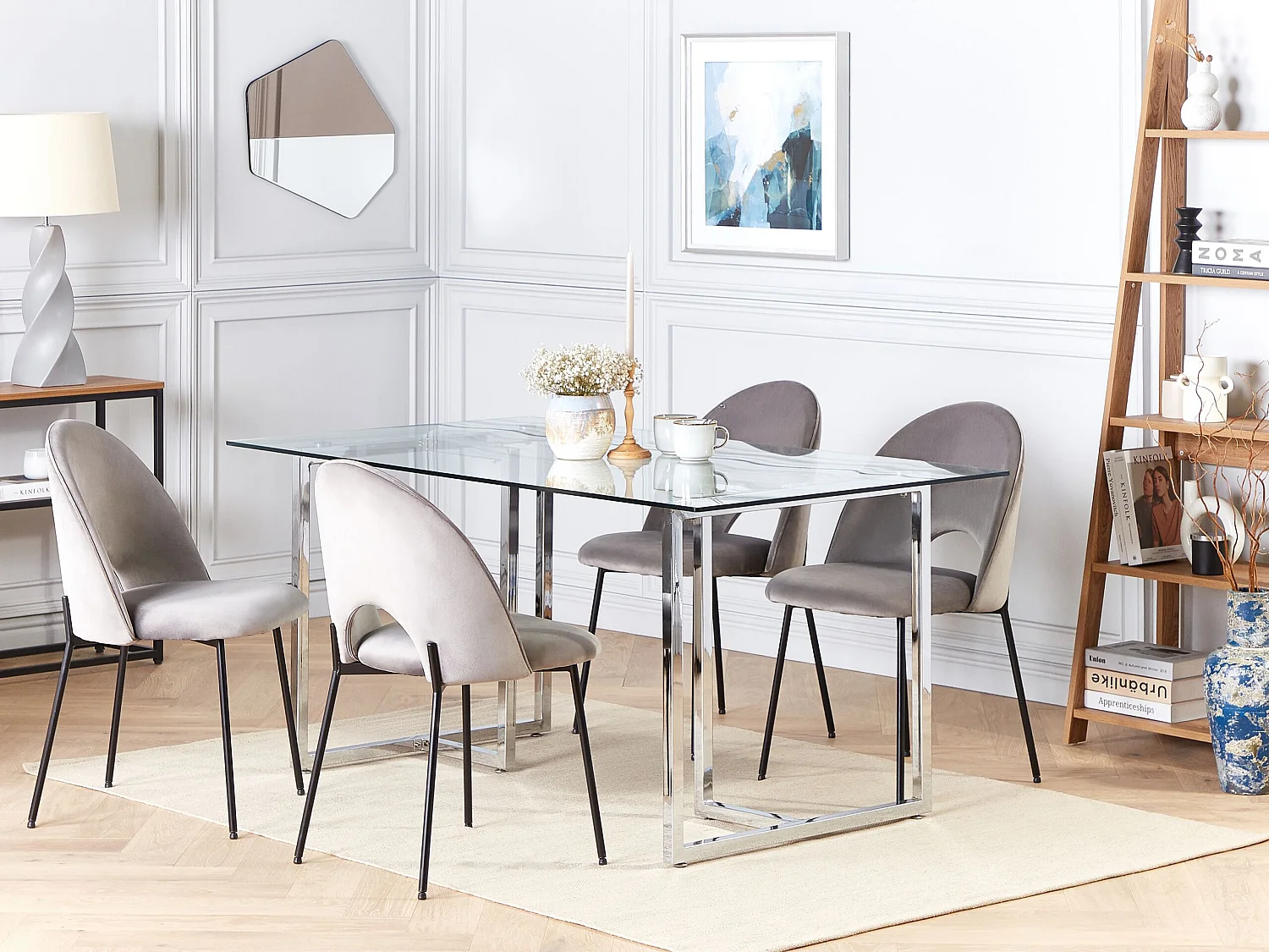 Table de repas ENVIA Argenté 160 cm 90 cm Verre de sécurité