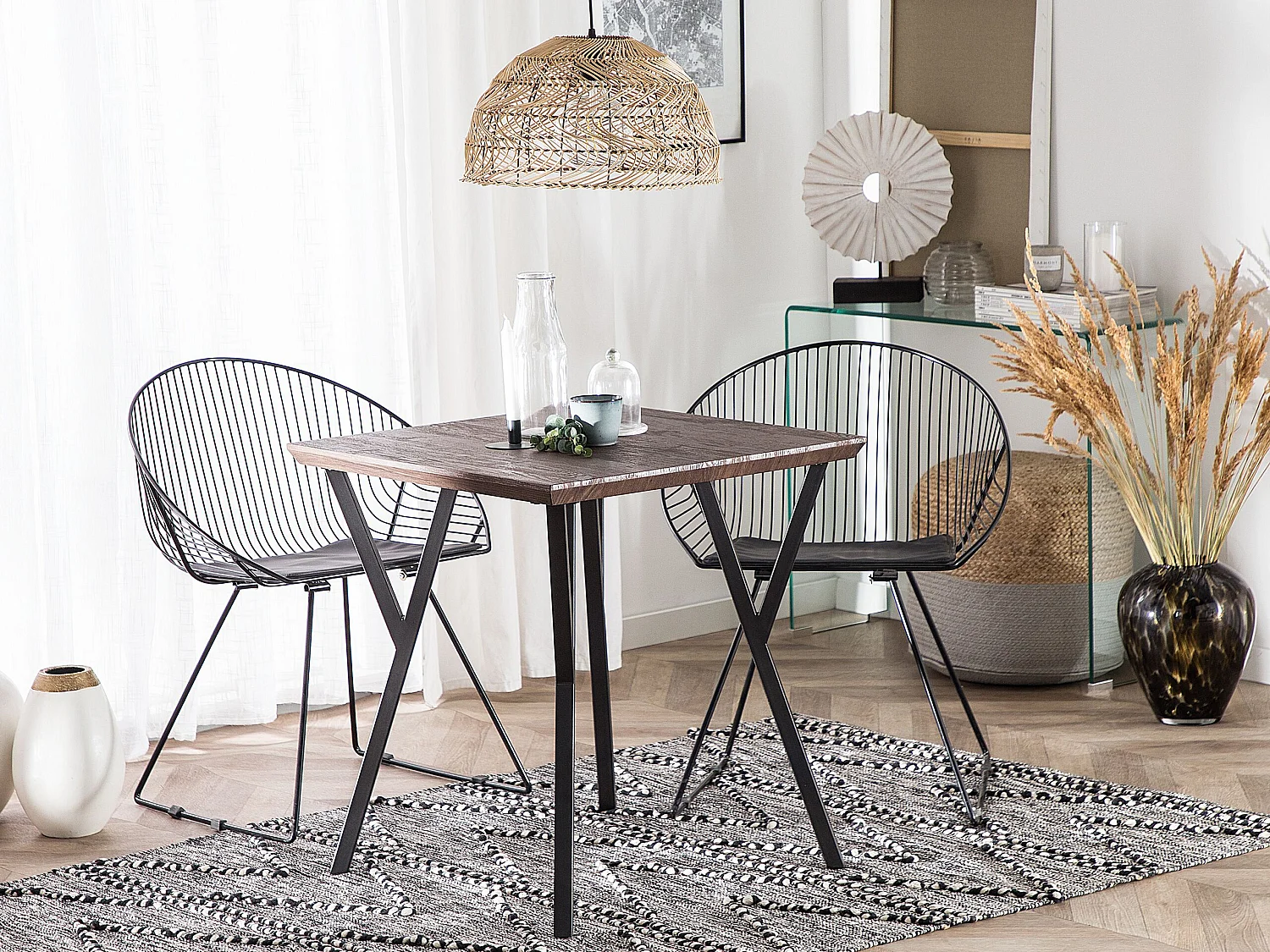 Stylischer Esszimmertisch in Holzoptik 70 x 70 cm dunkelbraun / schwarz Bravo