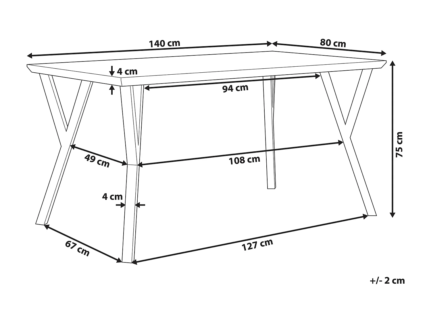 Eettafel BRAVO Lichtbruin 140 cm 80 cm