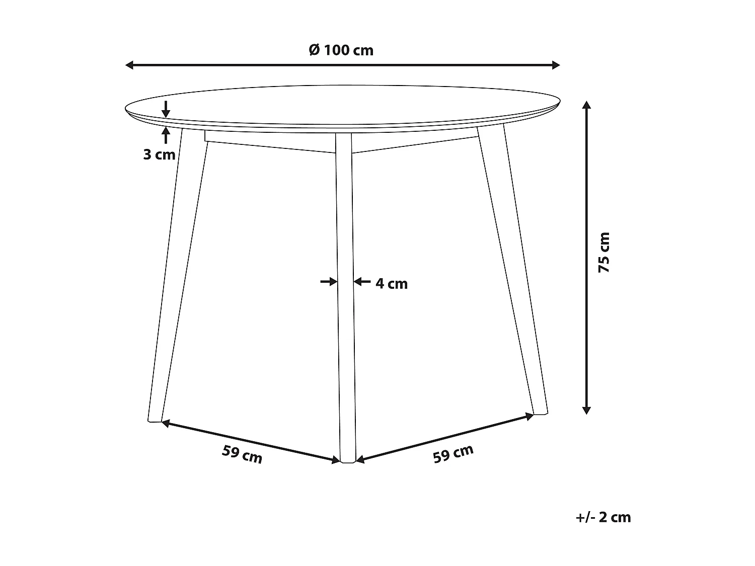 Esszimmertich dia. 100 cm MDF-Platte/Gummibaumholz weiß Roxby
