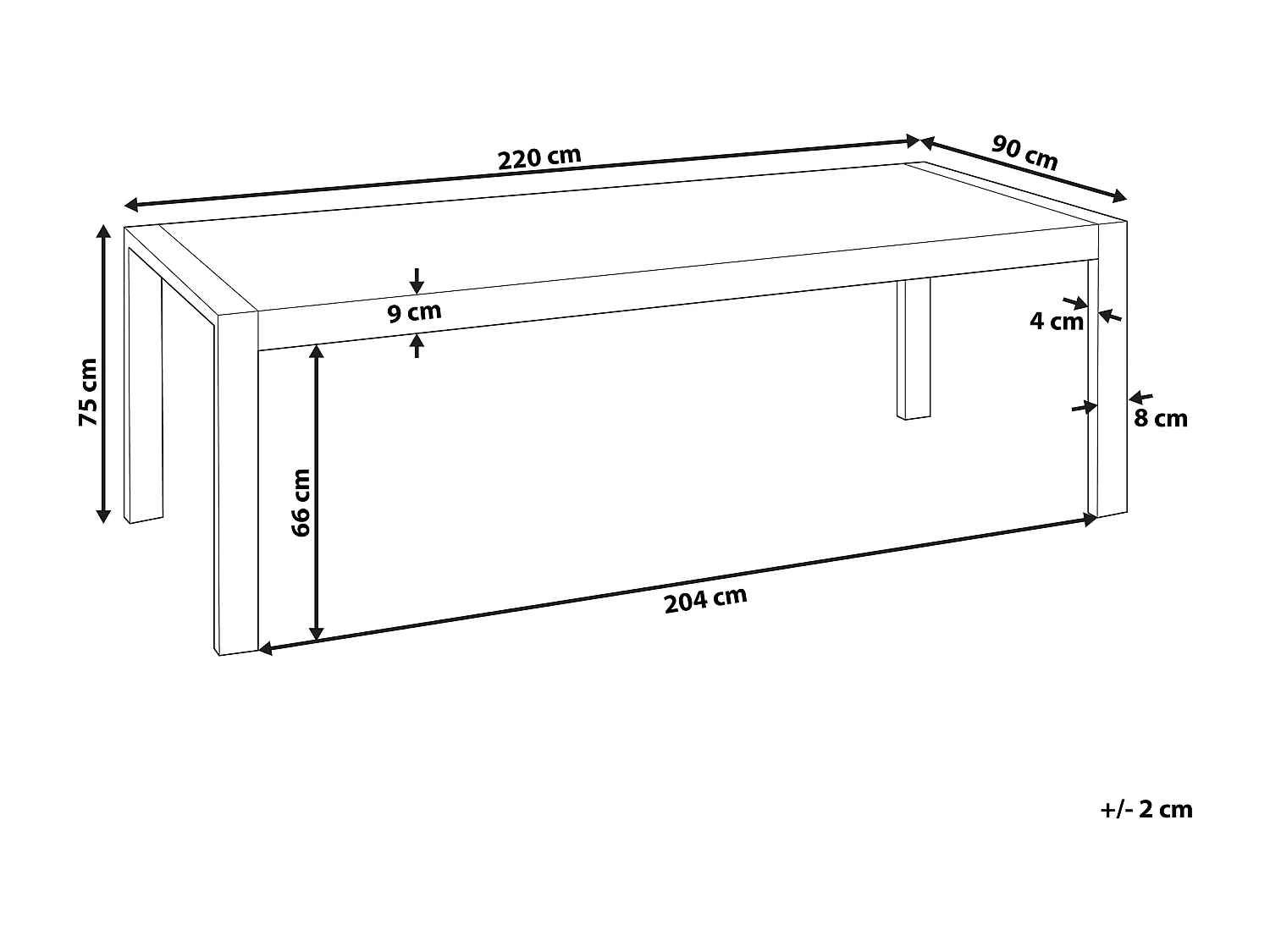 Table de repas ARCTIC Noir/blanc 220 cm 90 cm