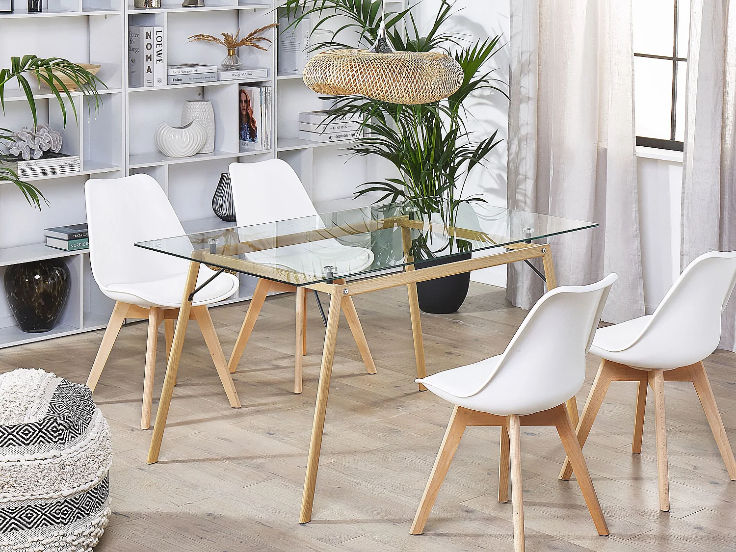 Table de repas KAMINA Marron clair 140 cm 80 cm Verre de sécurité