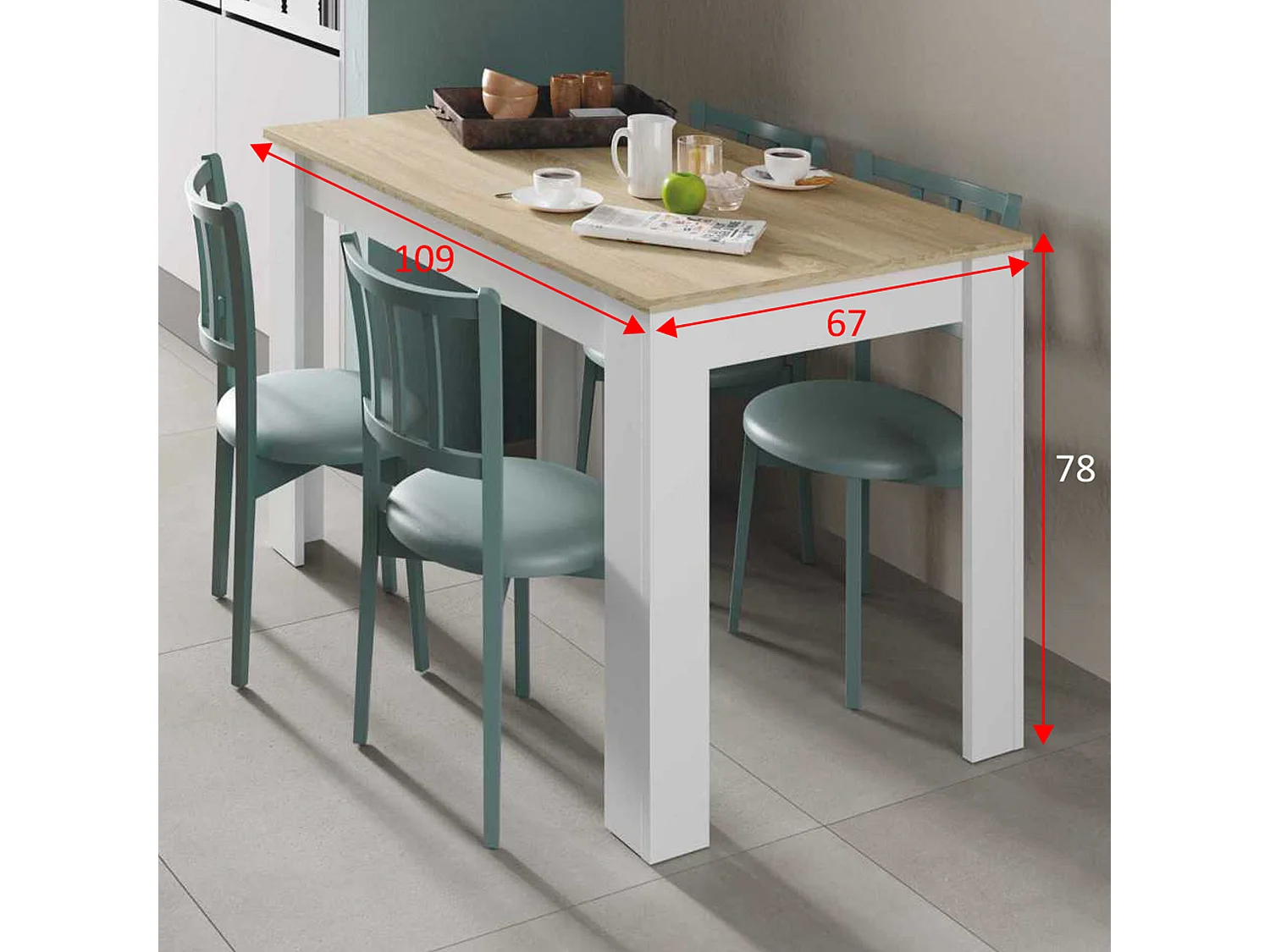 Vaste tafel Silo Kleur Eiken/Wit, 109 cm (Breedte) 67 cm (Diepte) 78 cm (Hoogte)