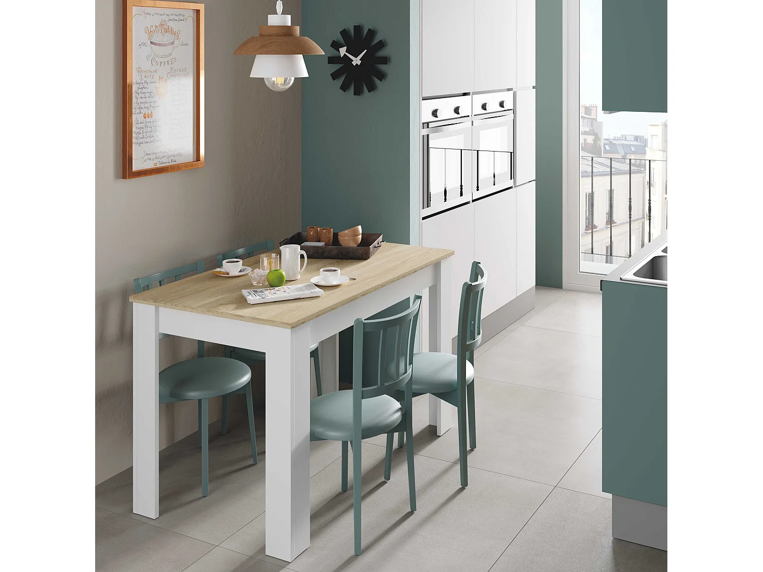 Vaste tafel Silo Kleur Eiken/Wit, 109 cm (Breedte) 67 cm (Diepte) 78 cm (Hoogte)