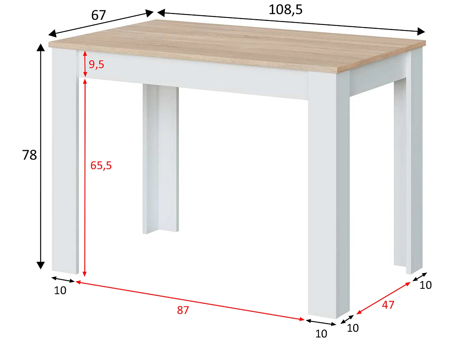 Tavolo Fisso Silo Quercia e Colore Bianco, Tavolo da Cucina, 109 cm (Larghezza) 67 cm (Profondità) 78 cm (Altezza)