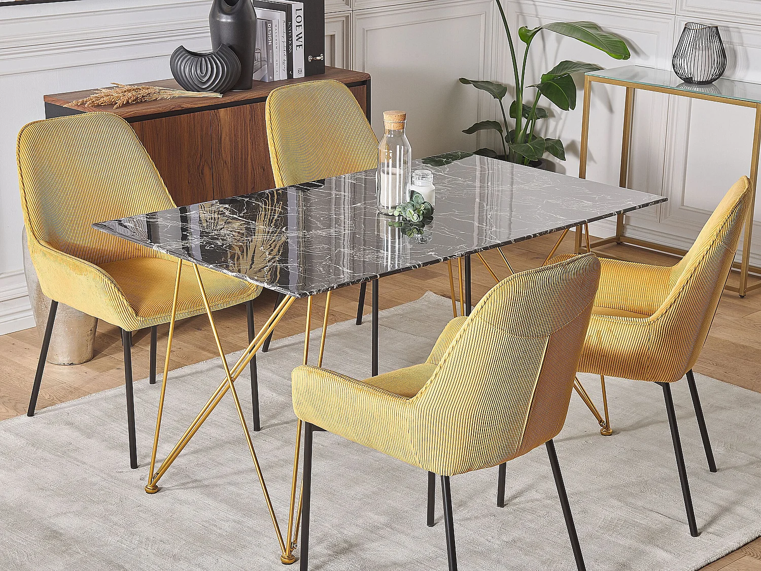 Stół do jadalni KENTON Czarny marmur 140 cm 80 cm Szkło hartowane