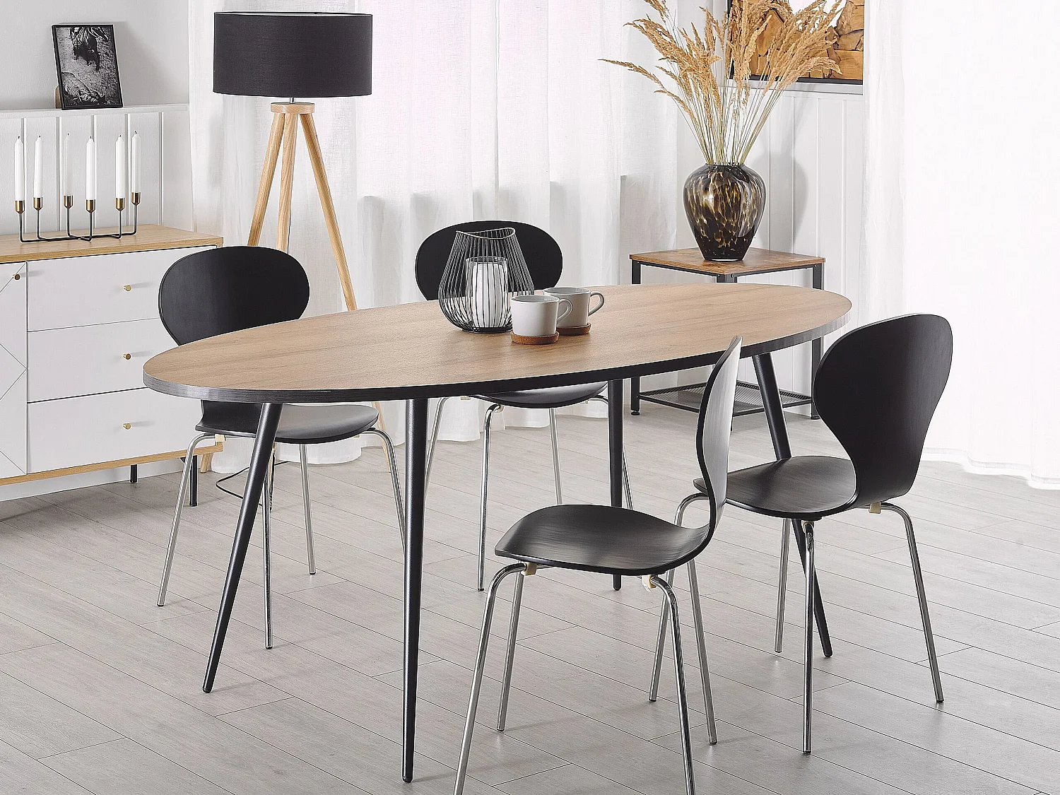 Eleganter Esstisch 180 x 90 cm in dunkler Holzoptik / schwarz oval modern Ottawa