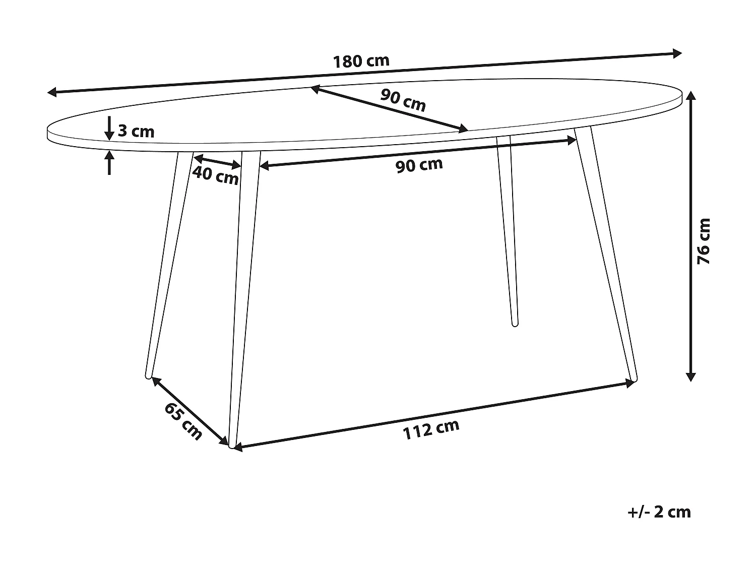 Eleganter Esstisch 180 x 90 cm in dunkler Holzoptik / schwarz oval modern Ottawa