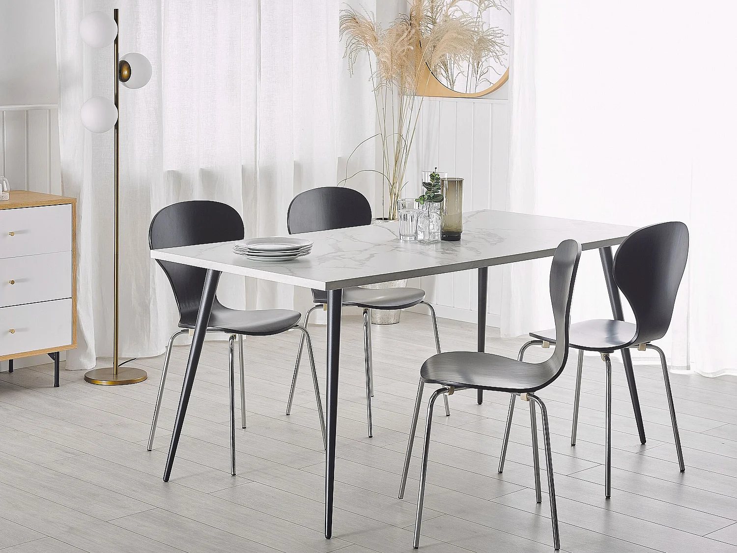 Table de repas SANTIAGO Marbre blanc 160 cm 80 cm