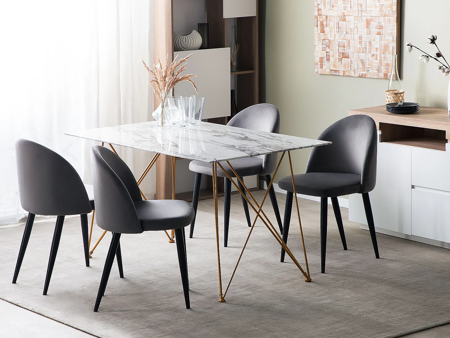 Table de repas KENTON Marbre blanc 140 cm 80 cm Verre de sécurité