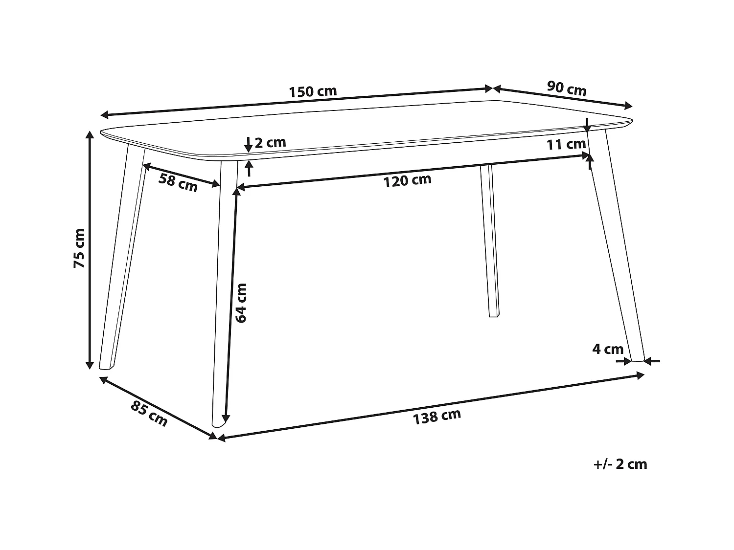 Eettafel MADOX Donker walnoothout 150 cm 90 cm