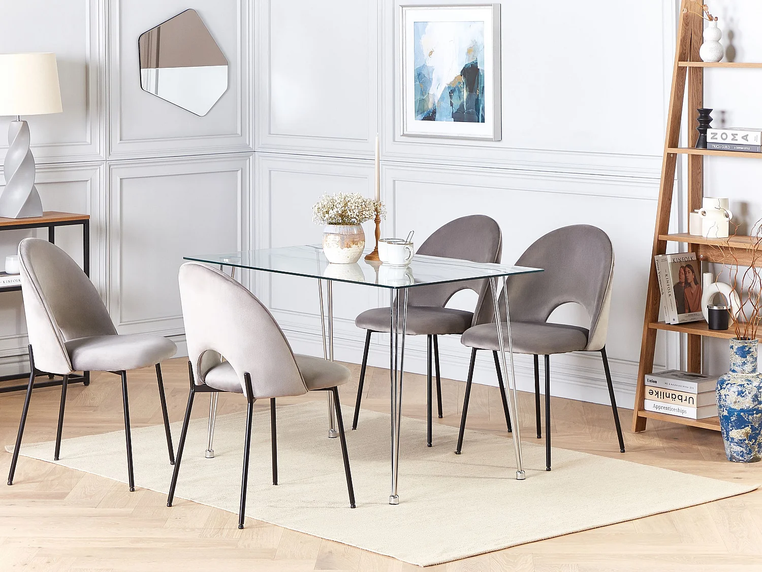 Table de repas WINSTON Argenté 120 cm 70 cm Verre de sécurité