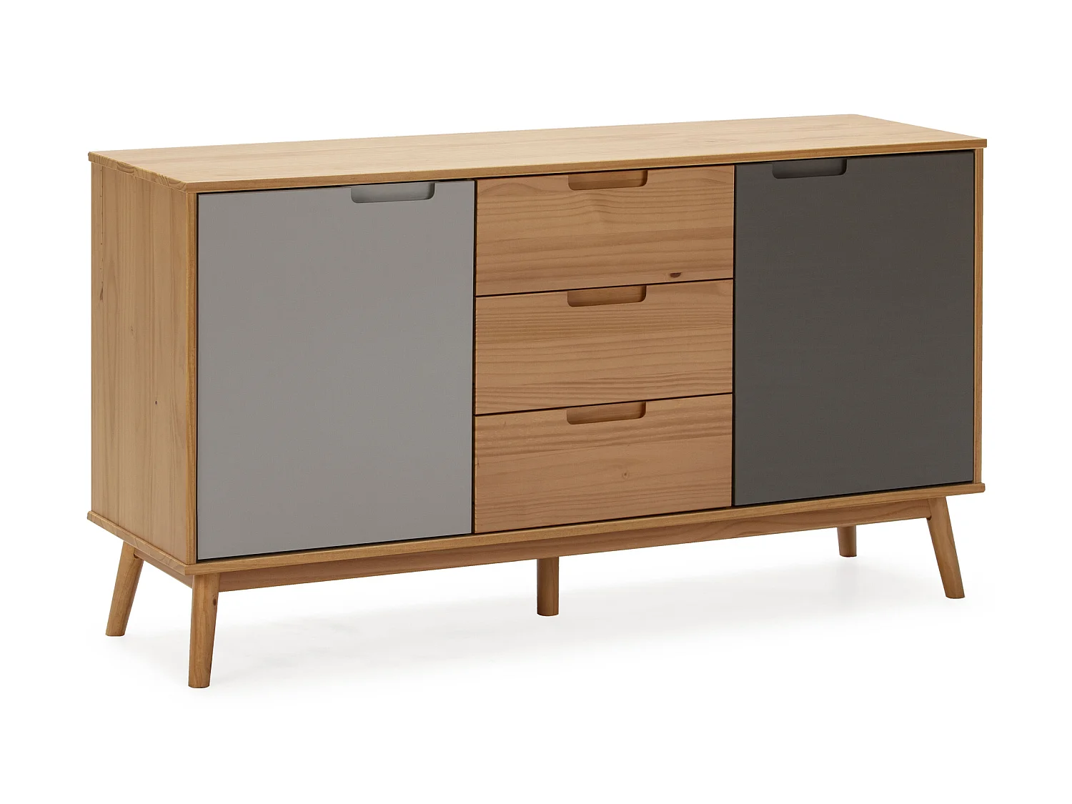 Buffet Bruce 3 tiroirs et 2 portes , bois massif, 140 cm Largeur