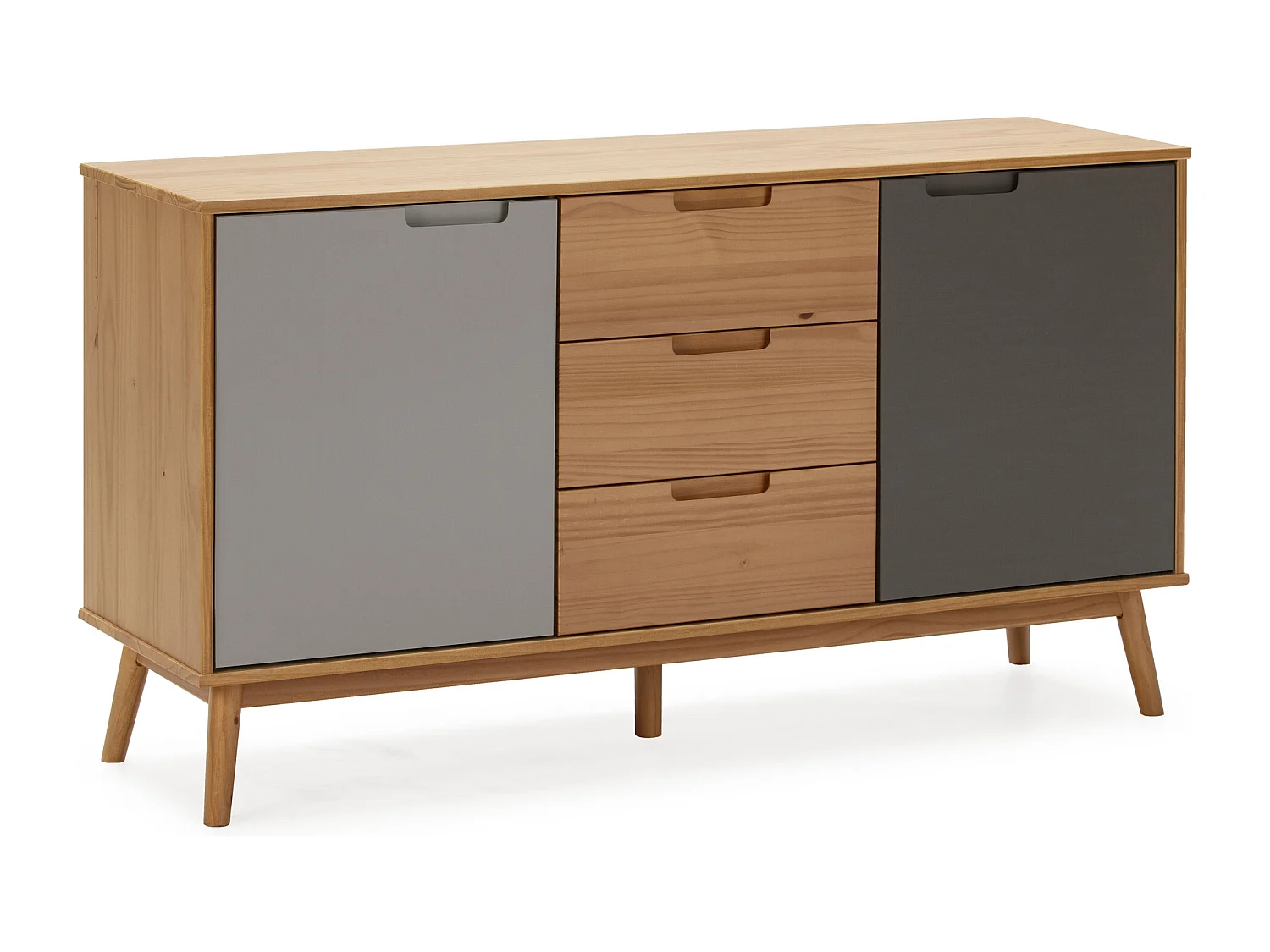 Buffet Bruce 3 tiroirs et 2 portes , bois massif, 140 cm Largeur
