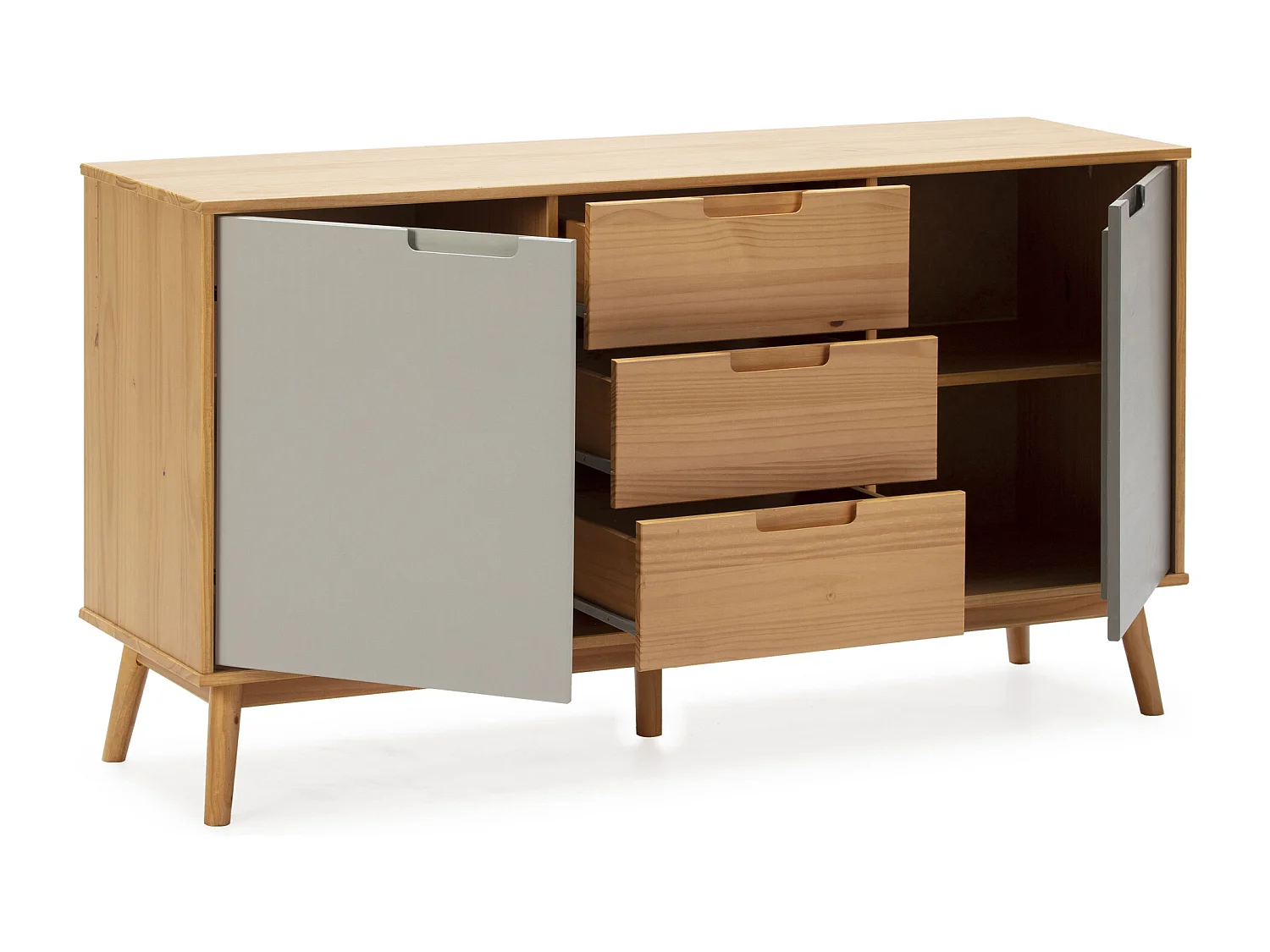 Buffet Bruce 3 tiroirs et 2 portes , bois massif, 140 cm Largeur