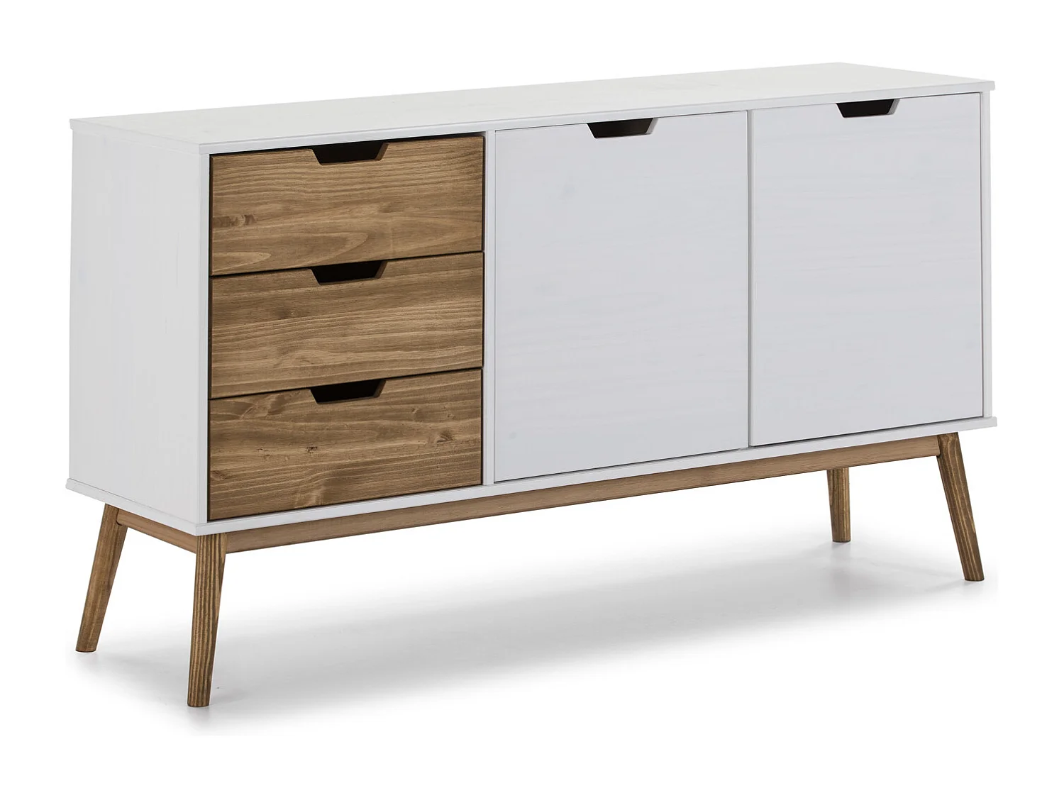Buffet Commode Java 3 tiroir y 2 Porte Blanc, glissières métalliques, Longueur 140 cm