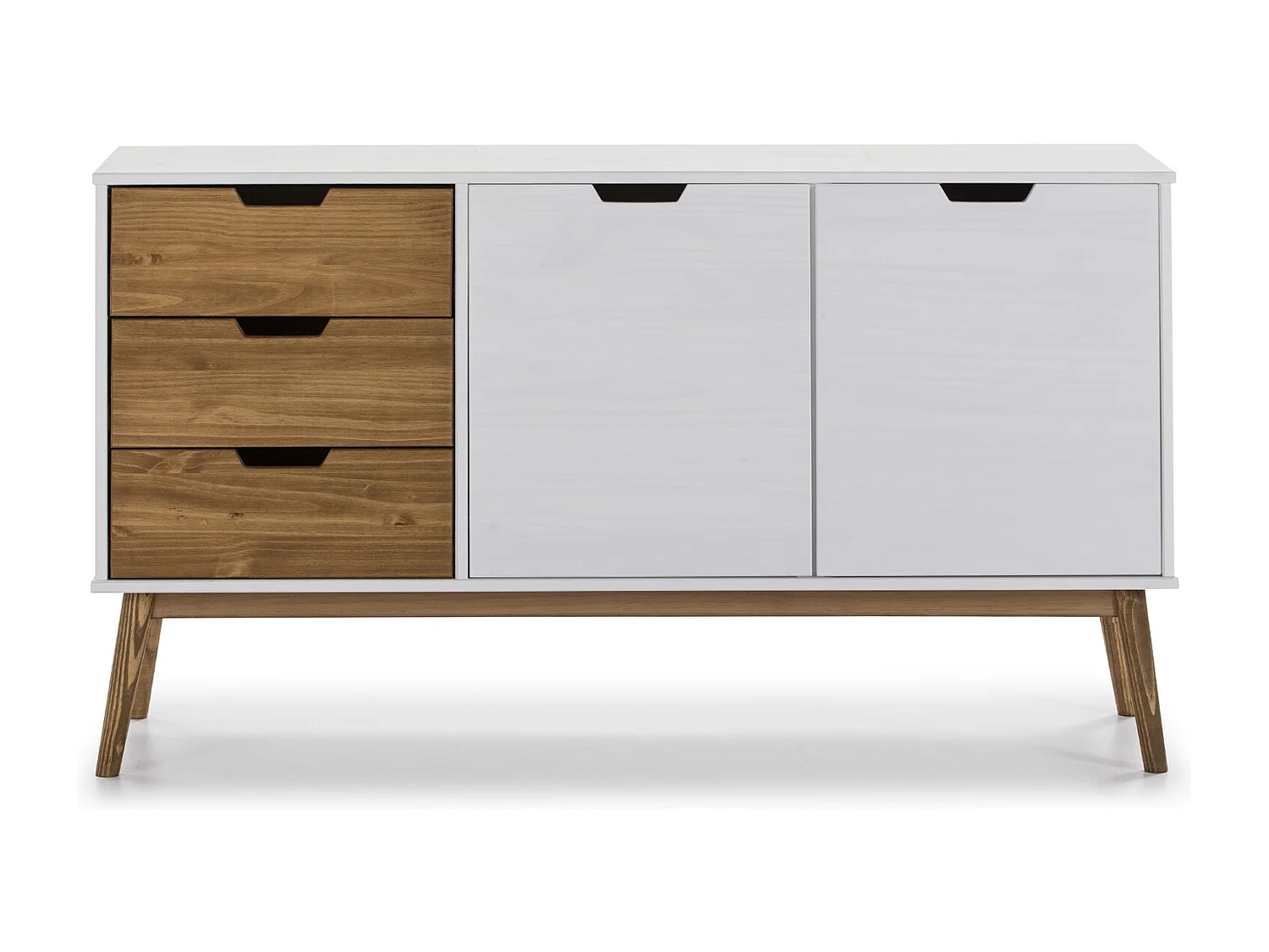 Buffet Commode Java 3 tiroir y 2 Porte Blanc, glissières métalliques, Longueur 140 cm