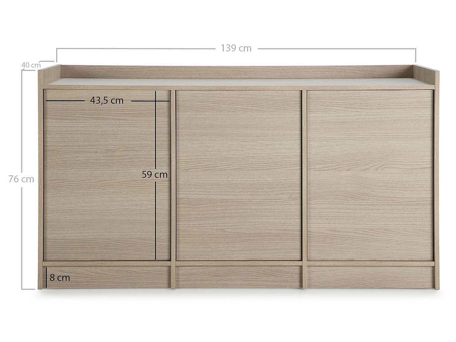 Buffet Moscú 3 Portes et 3 niches internes, Couleur Chêne, 139 cm Largeur
