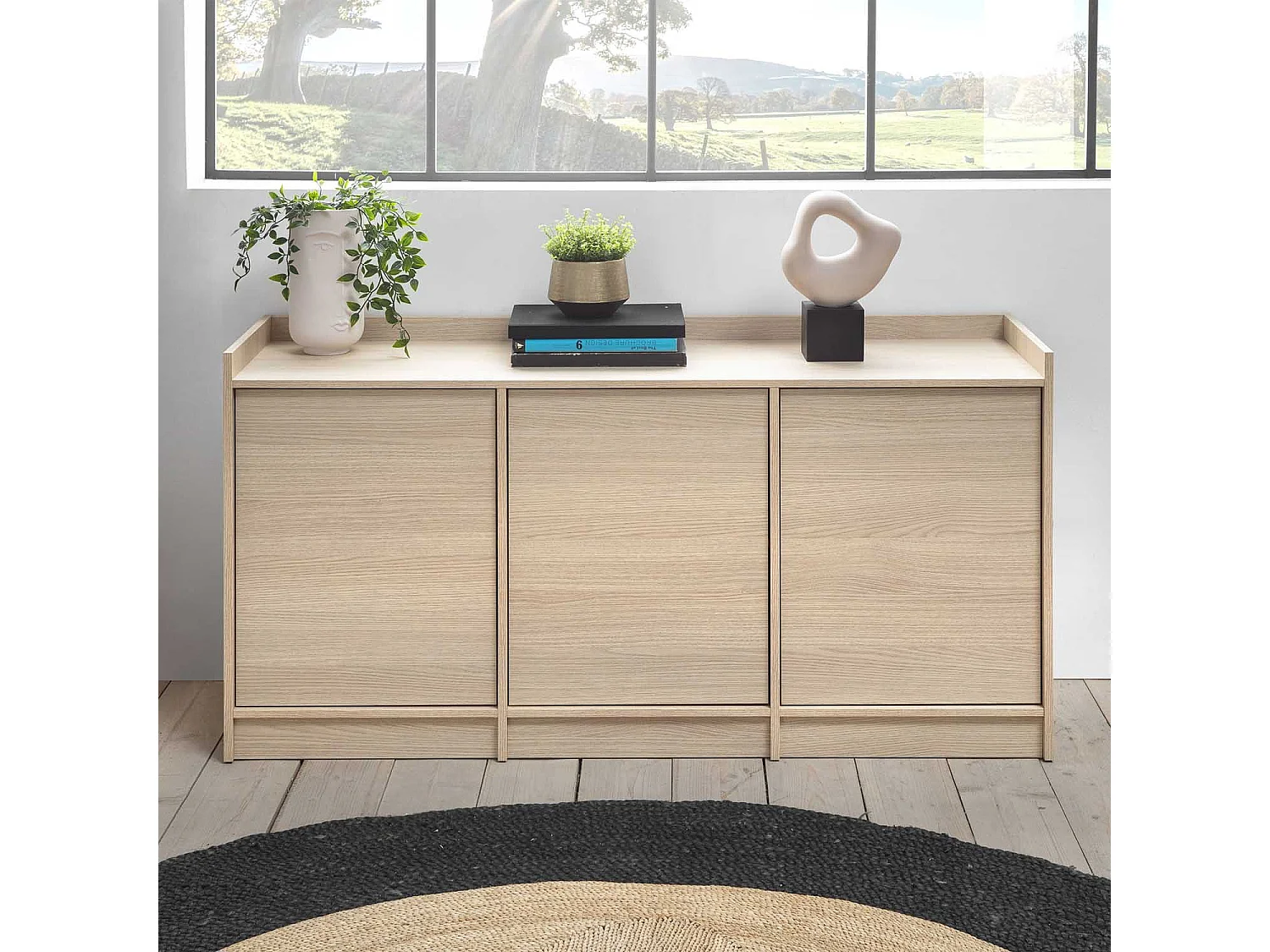 Buffet Moscú 3 Portes et 3 niches internes, Couleur Chêne, 139 cm Largeur