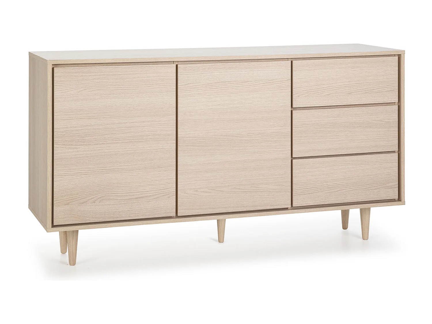 Buffet Denia de 2 Portes et 3 tiroirs Couleur Chêne, 140cm Largeur