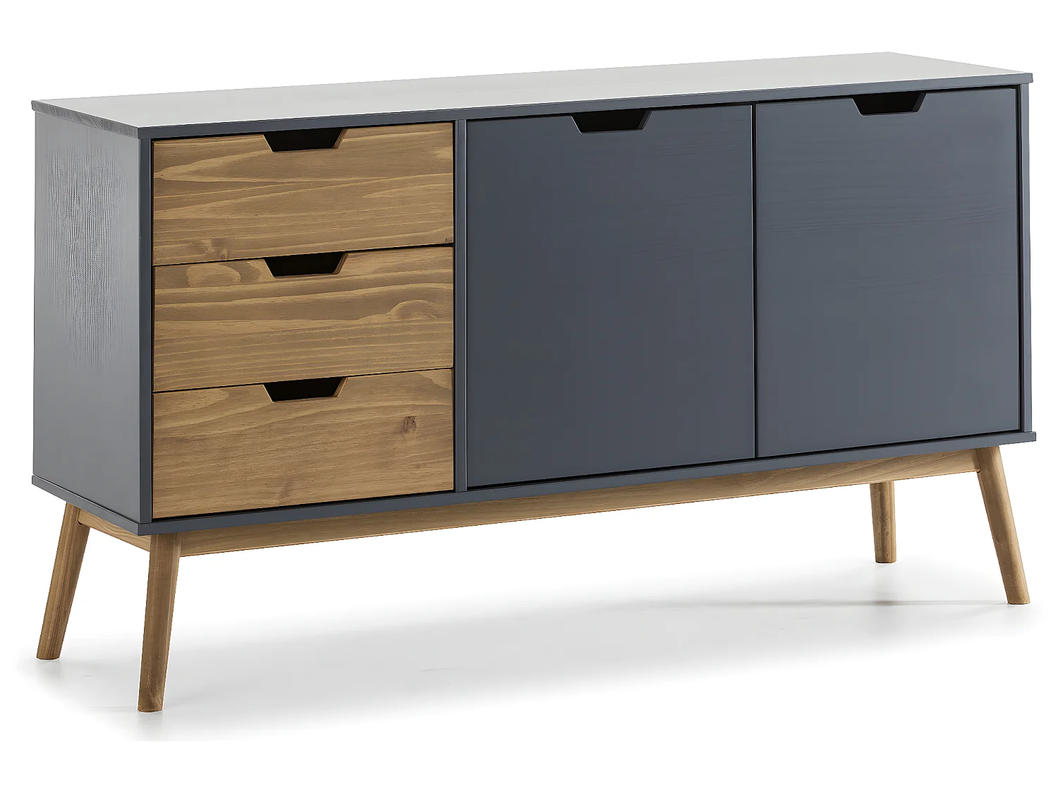 Dressoir Java 3 laden en 2 deuren Antraciet/Was, Massief grenenhout, 140 cm lengte