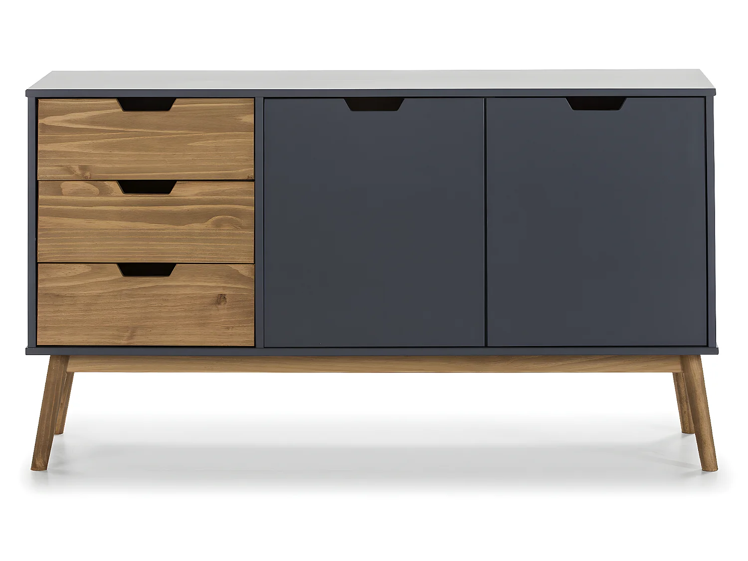 Dressoir Java 3 laden en 2 deuren Antraciet/Was, Massief grenenhout, 140 cm lengte