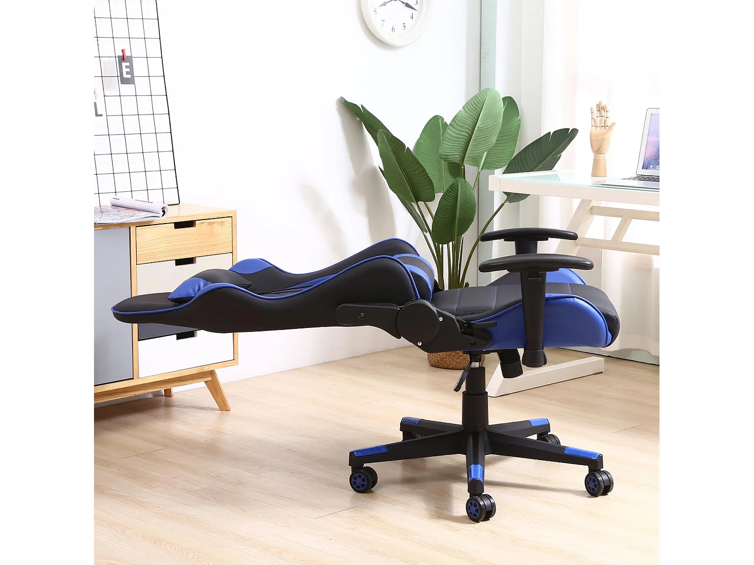 Fauteuil de bureau Gaming Racer professionnel Bleu, inclinaison et hauteur réglable