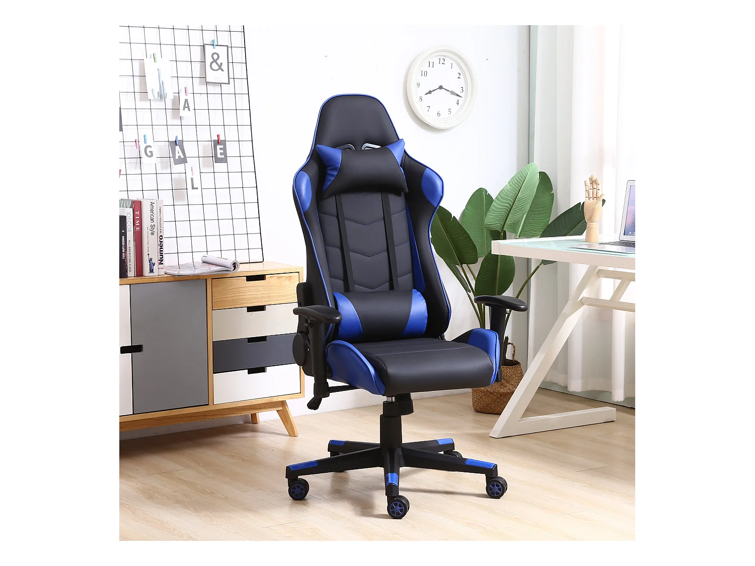 Fauteuil de bureau Gaming Racer professionnel Bleu, inclinaison et hauteur réglable