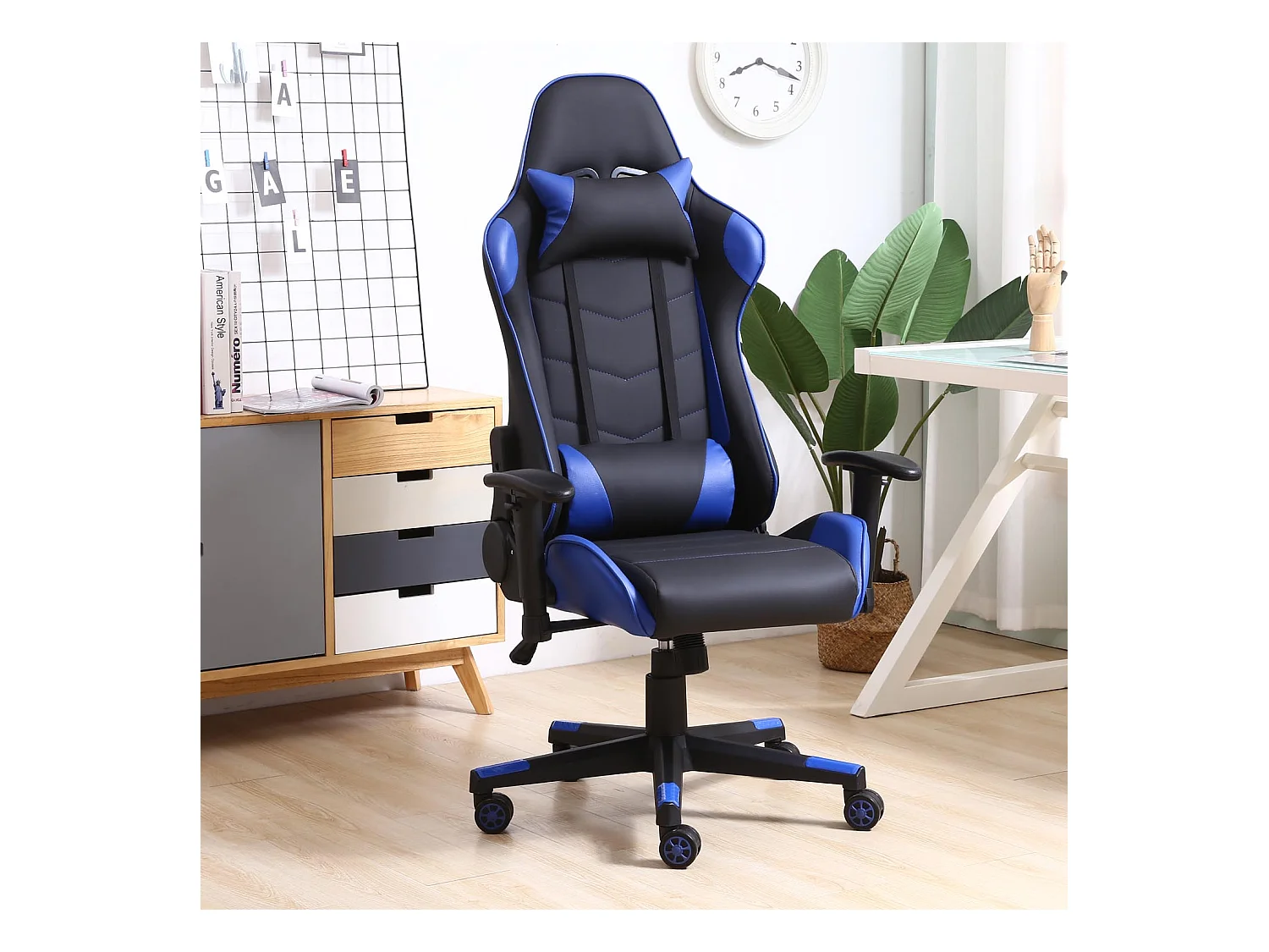 Fauteuil de bureau Gaming Racer professionnel Bleu, inclinaison et hauteur réglable