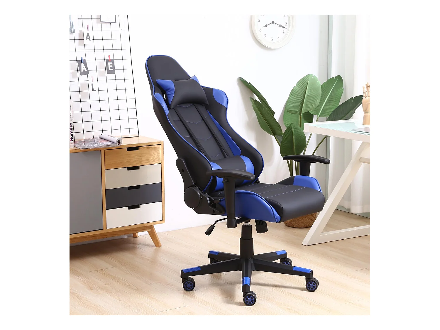 Fauteuil de bureau Gaming Racer professionnel Bleu, inclinaison et hauteur réglable