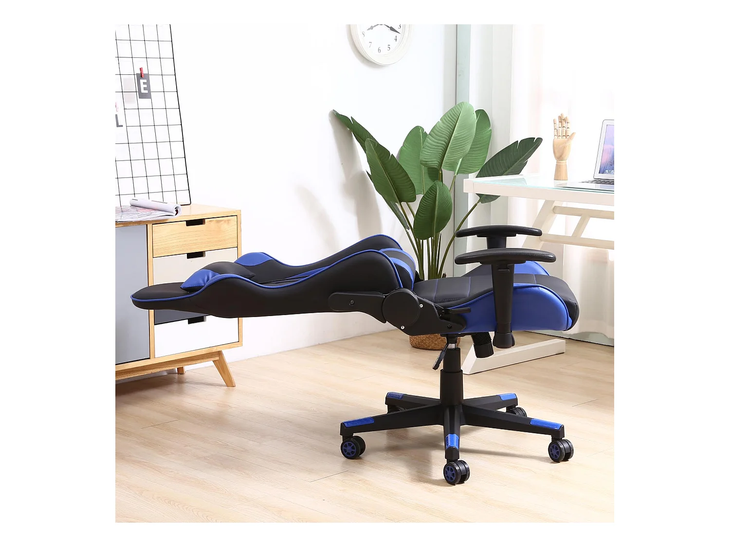 Fauteuil de bureau Gaming Racer professionnel Bleu, inclinaison et hauteur réglable