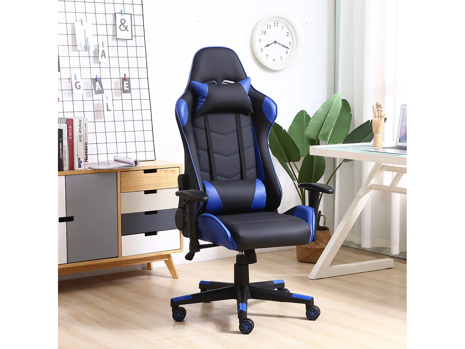 Fauteuil de bureau Gaming Racer professionnel Bleu, inclinaison et hauteur réglable