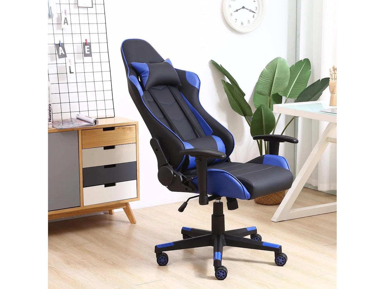Fauteuil de bureau Gaming Racer professionnel Bleu, inclinaison et hauteur réglable