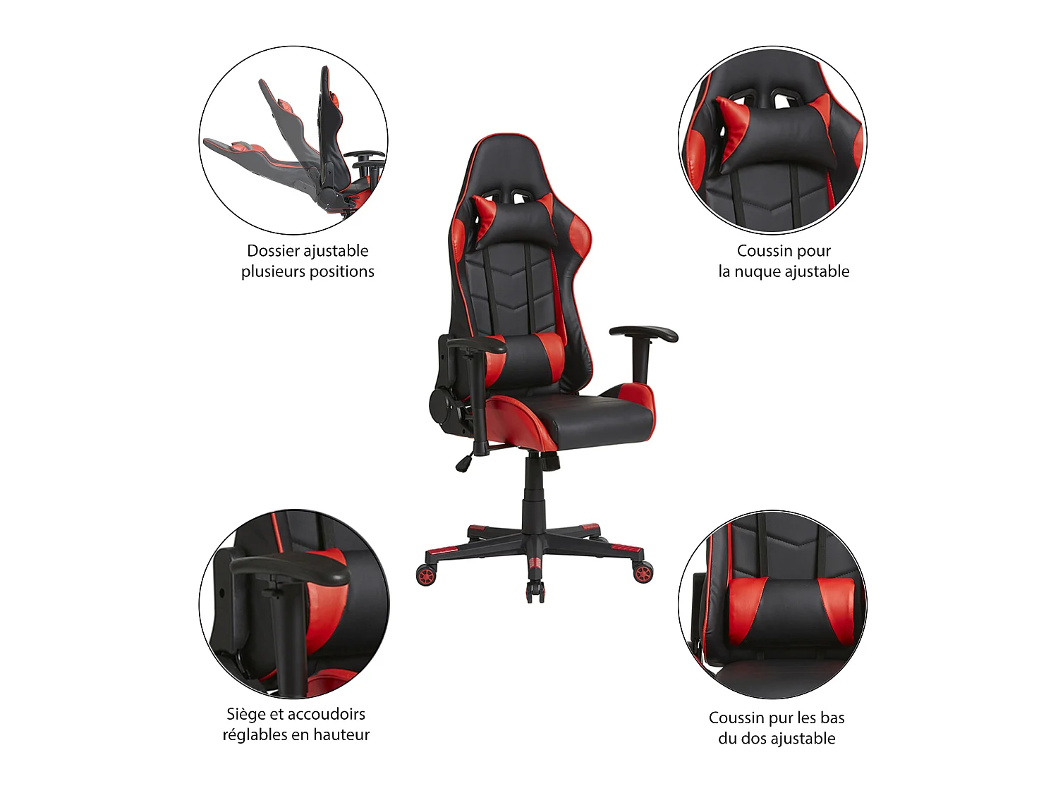 Fauteuil de bureau Gaming Racer professionnel Rouge, inclinaison et hauteur réglable