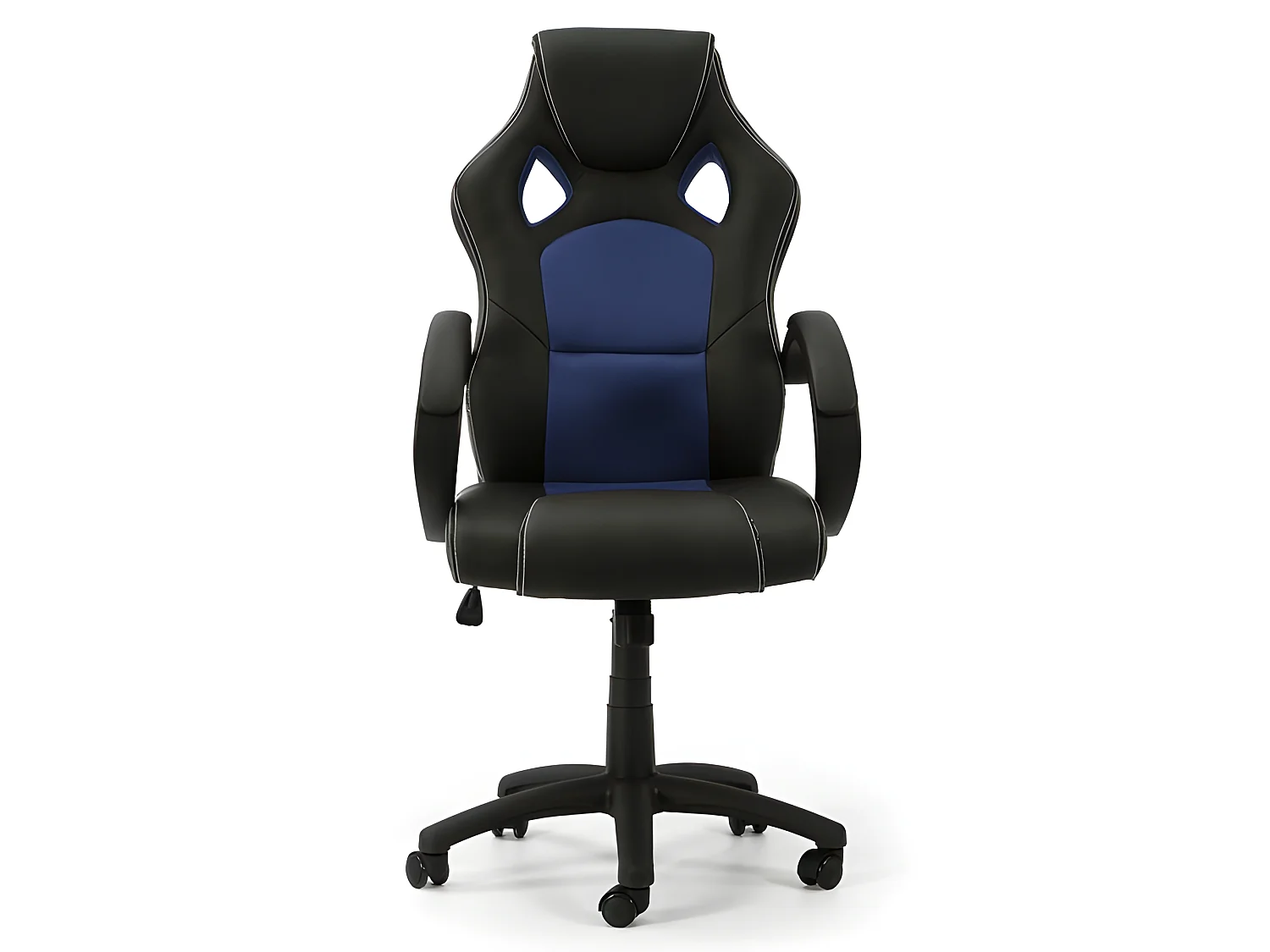 Sedia da Ufficio Hamilton sollevabile e reclinabile Rivestita in Ecopelle e Tessuto Rete, Colore Nero e Blu, braccioli Imbottiti