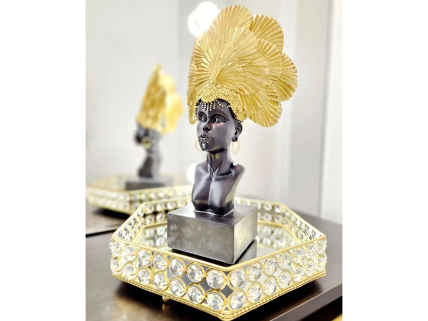 Dekotablett VATAN Spiegeleffekt Glas Gold