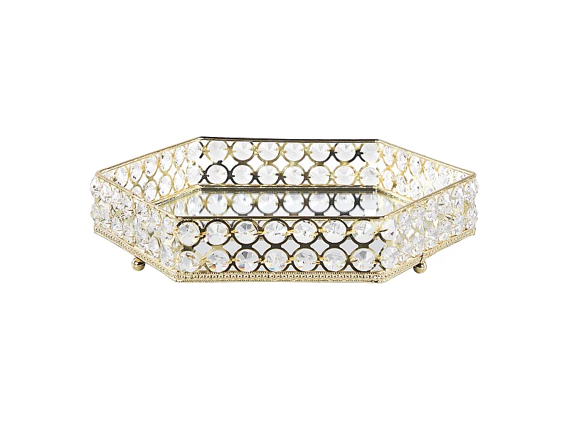 Elegantes Dekotablett 25 x 28 cm Spiegeleffekt sechseckig in Gold