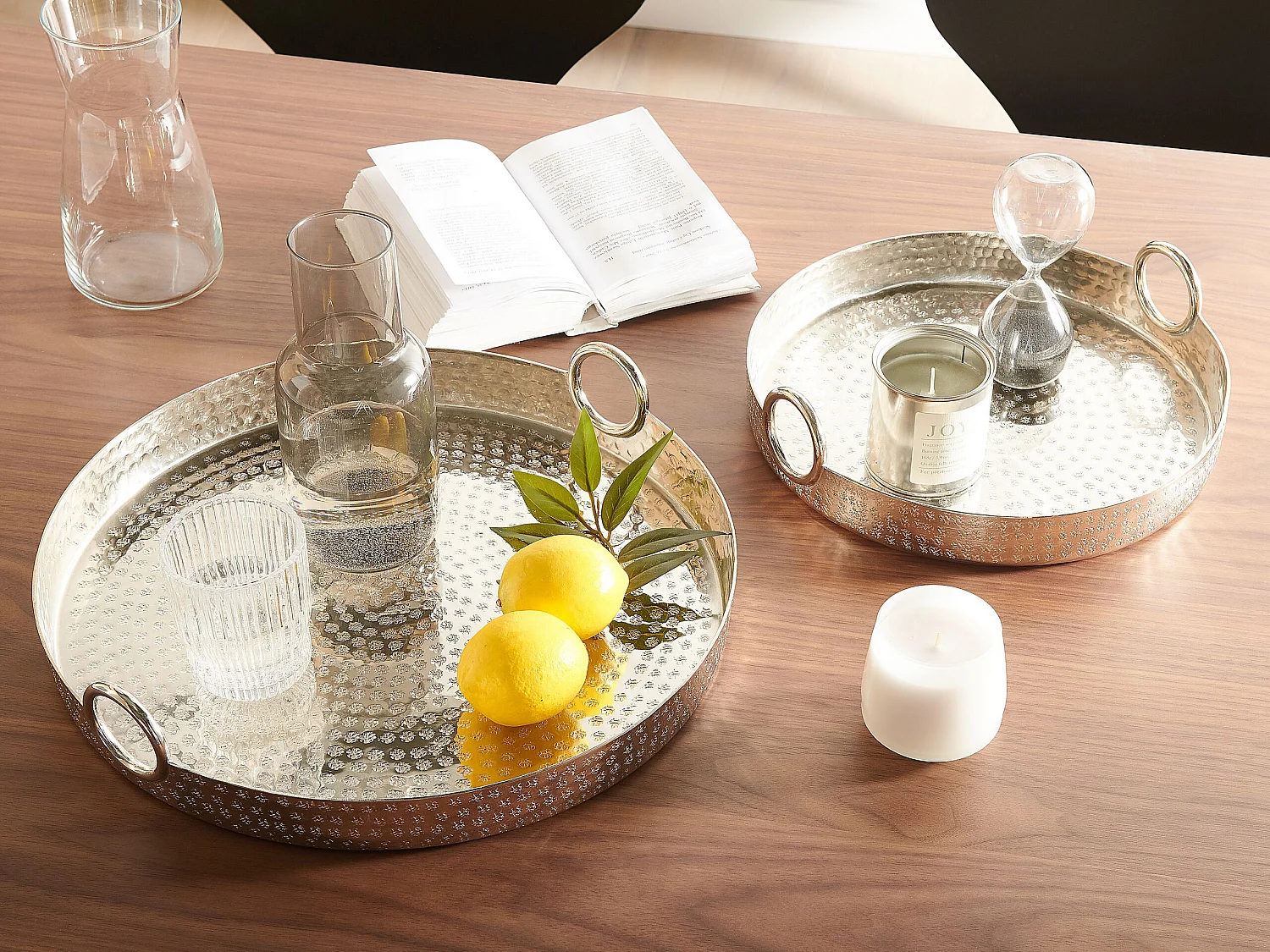 Lot de 2 plateaux décoratifs argentés SAFUR