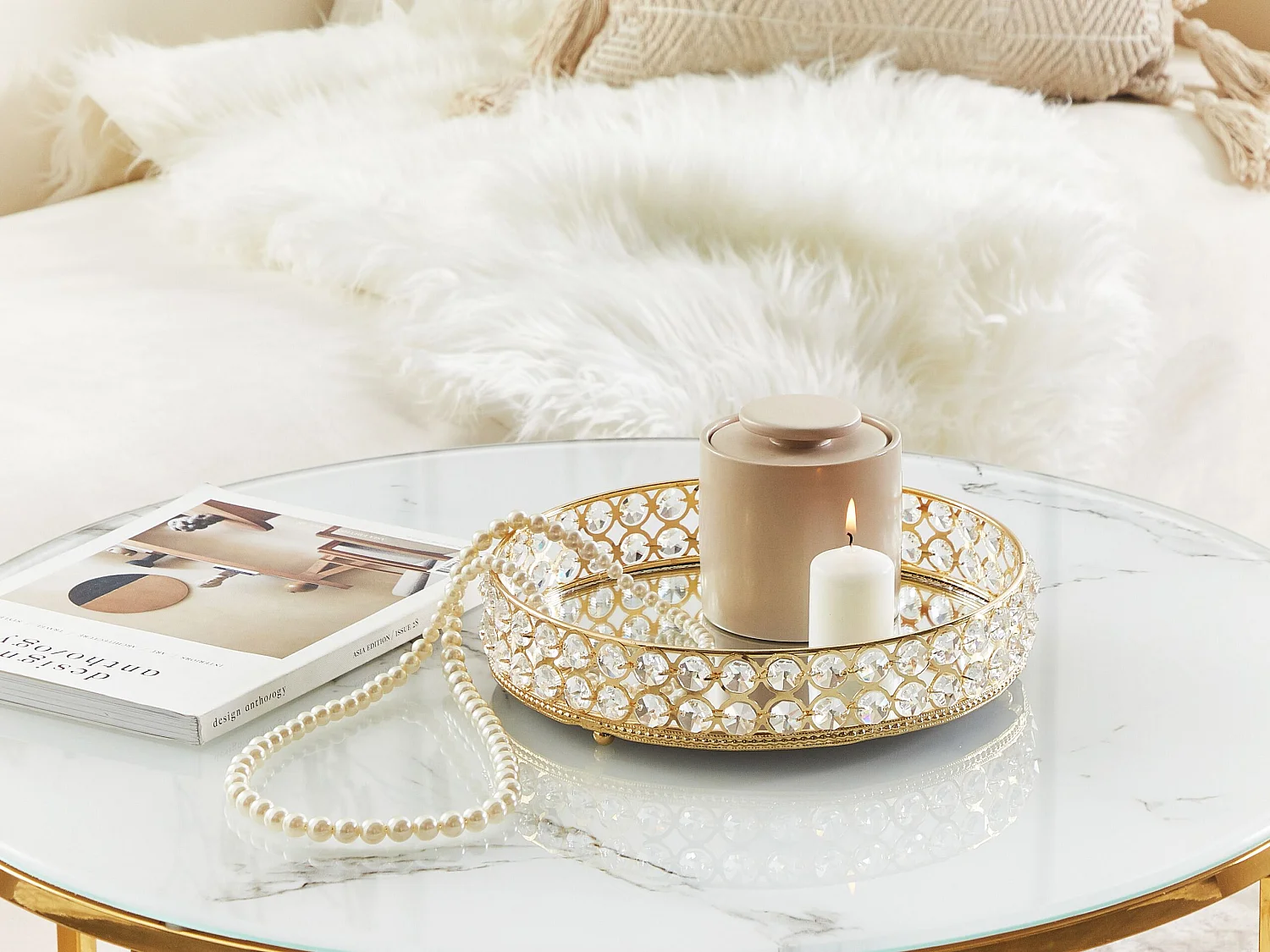 Decoratief dienblad VATAN Spiegeleffect Glas Goud