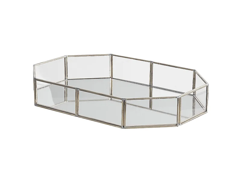 Dekotablett Glas transparent Edelstahl silber Antik Optik Spiegeleffekt Chabris