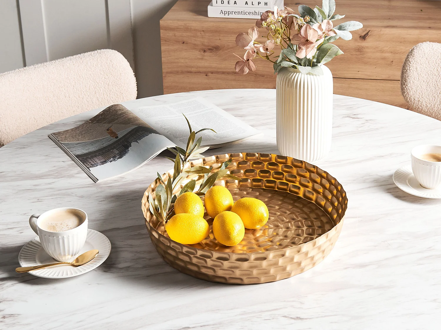 Rundes Deko-Tablett aus Eisen in Gold Glamour Look Suez