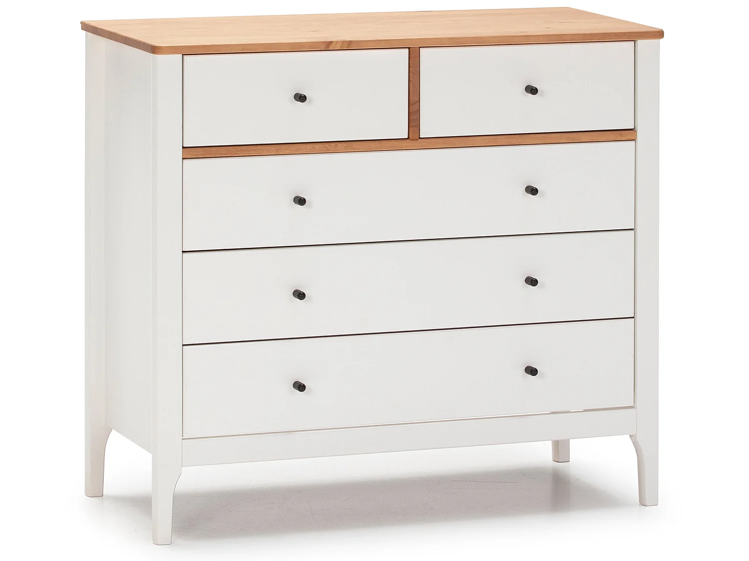 Commode 5 tiroirs Luca dans les tiroirs Blanc/Chêne, 90 cm Longueur