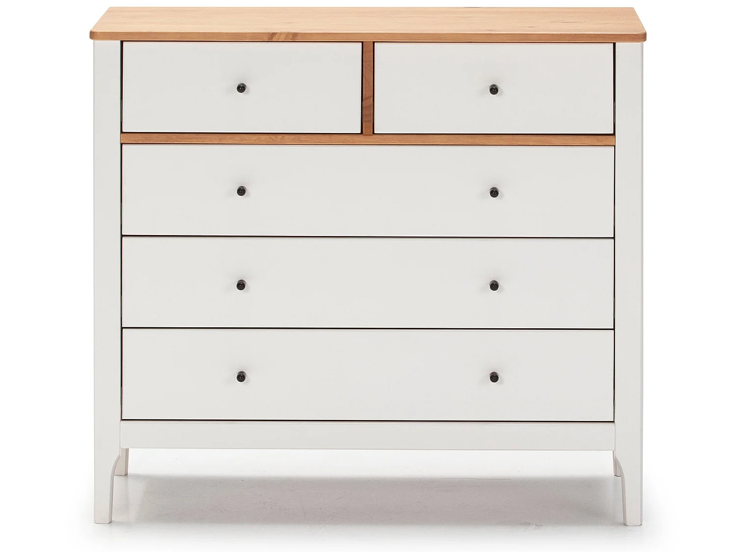 Commode 5 tiroirs Luca dans les tiroirs Blanc/Chêne, 90 cm Longueur