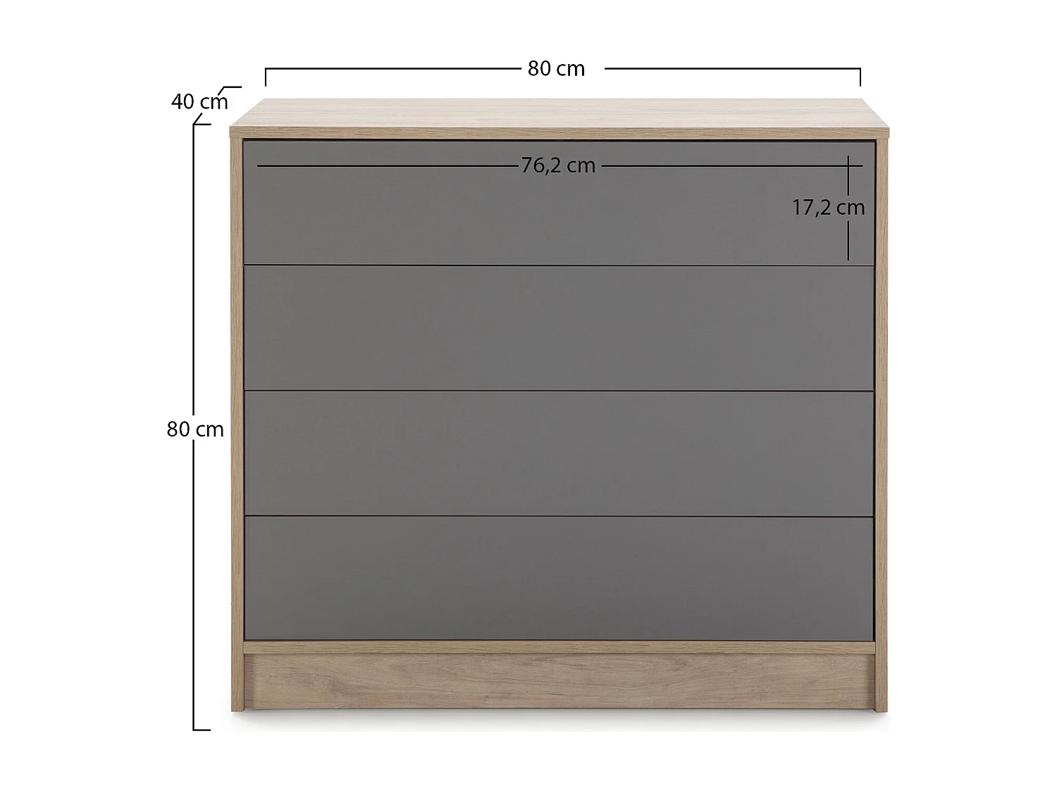 Cómoda de Noche Panama 4 cajones, Color Madera y Gris, 80 cm (Ancho) 40 cm (Profundo)