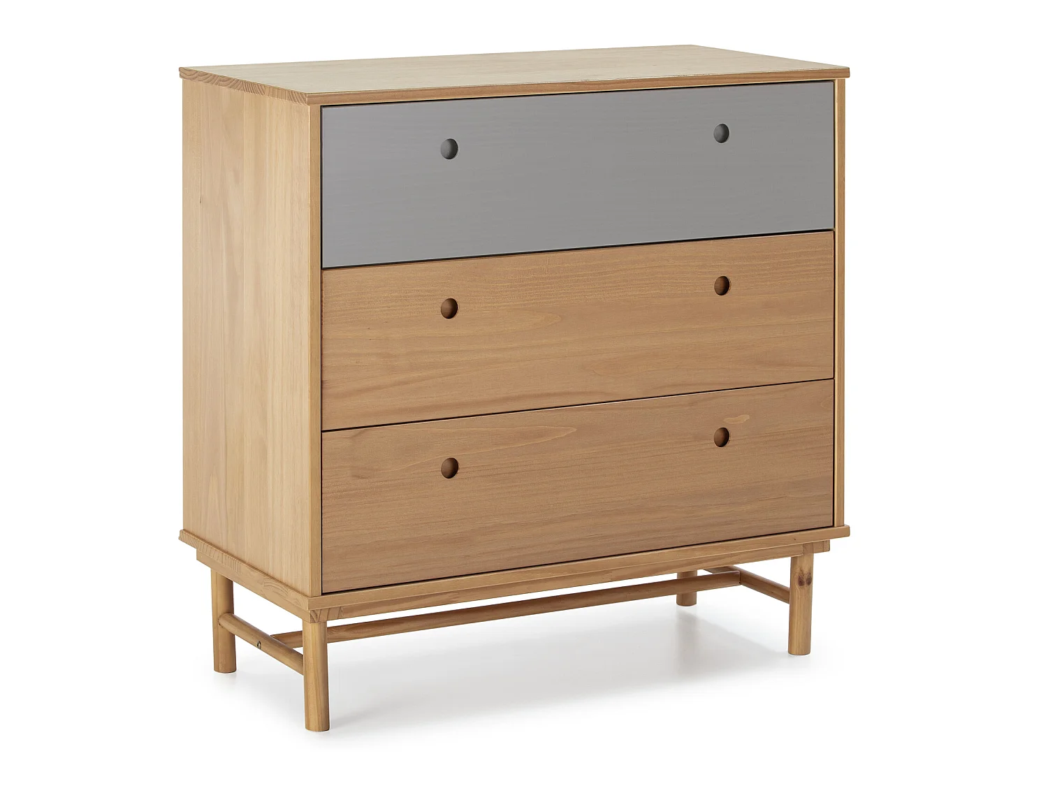Commode de nuit Magnus 3 tiroirs , bois massif , 80 cm Largeur