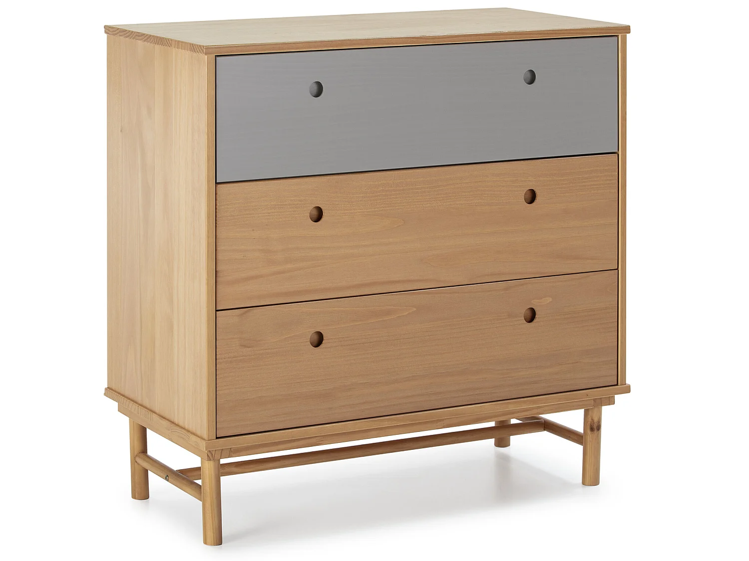 Commode de nuit Magnus 3 tiroirs , bois massif , 80 cm Largeur